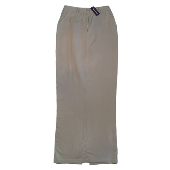 Pretty Little Thing Womens Size 2 Maxi Skirt Khaki Linen Look Pockets - Picture 1 of 8
